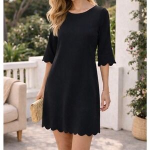 Monteau Los Angeles Black Scalloped Hem Mini Dress Classic 3/4 Sleeve Women's XS